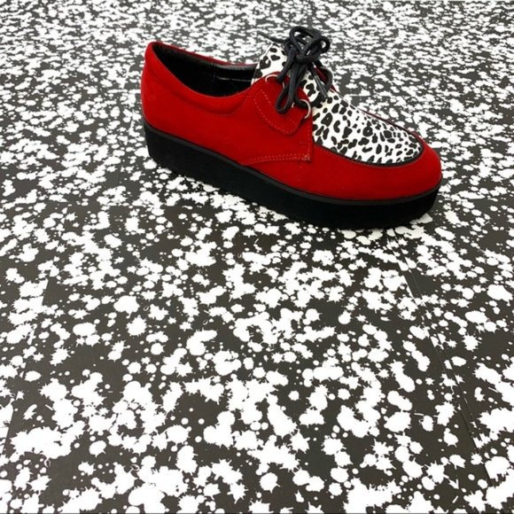 Round Toe Lace Up Cheetah Flatform Creeper - Picture 7 of 8